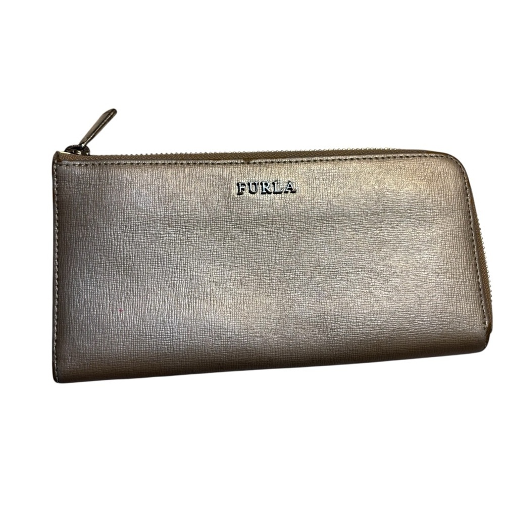 Furla Babylon Wallet Leather Metallic Light Gold Zip-around Continental Classic